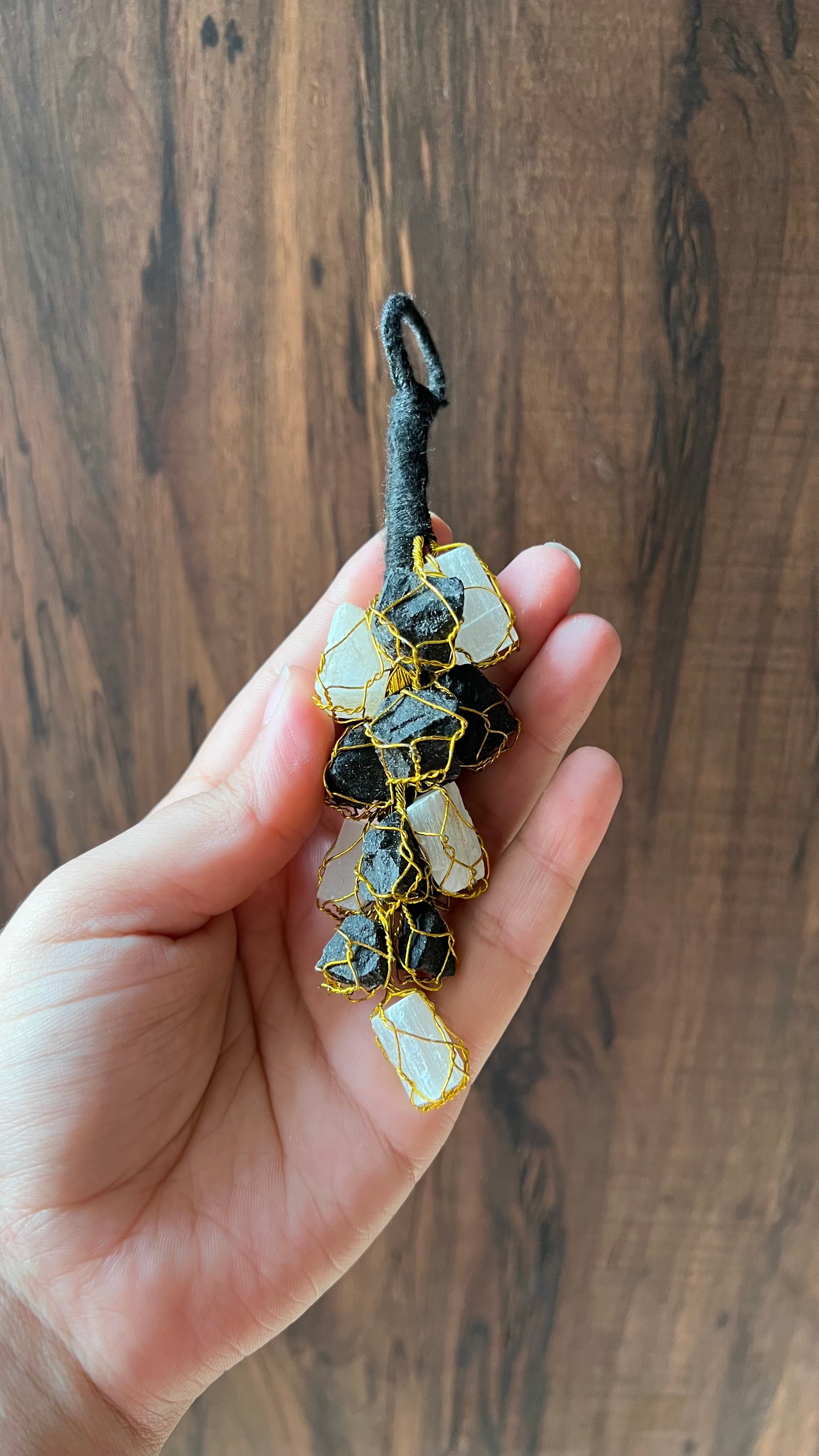 BLACK TOURMALINE AND SELENITE HANGER