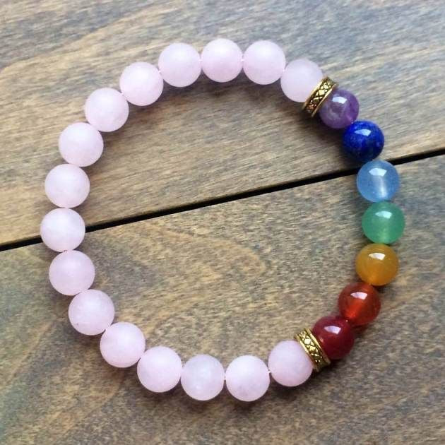 ROSE QUARTZ AND SEVEN CHAKRA BRACELET