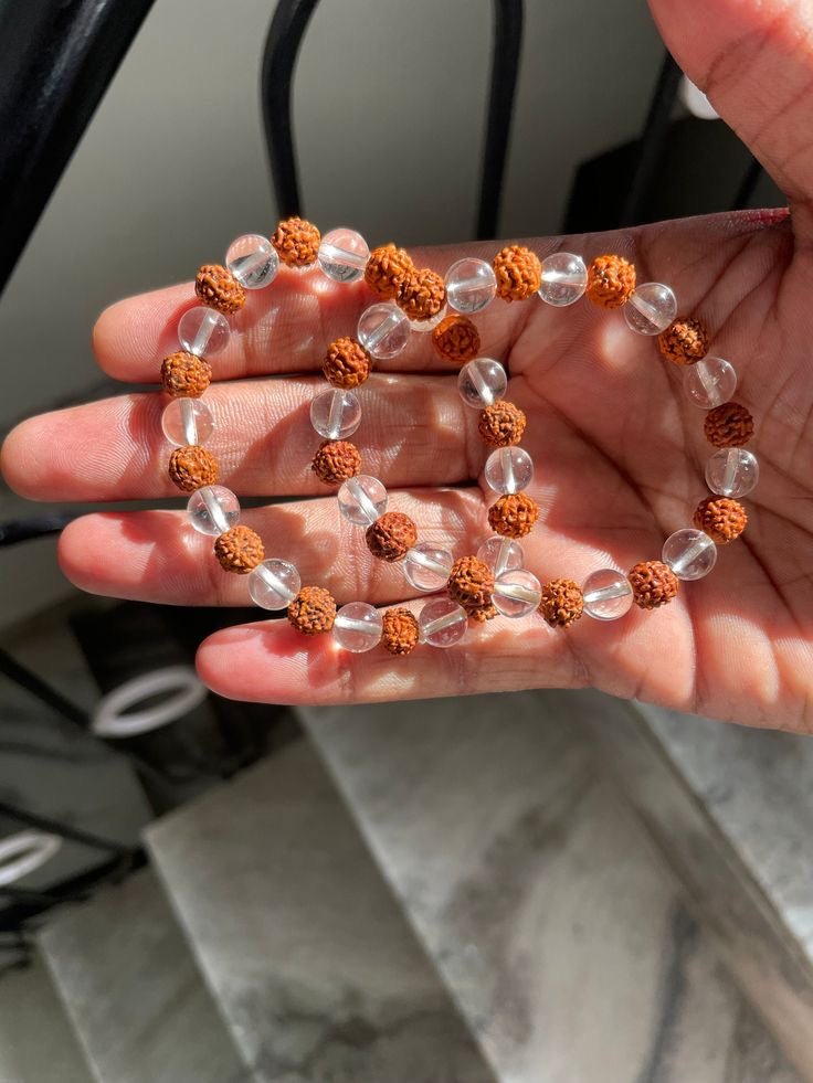 RUDRAKSH AND CLAR QUARTZ BRACELET