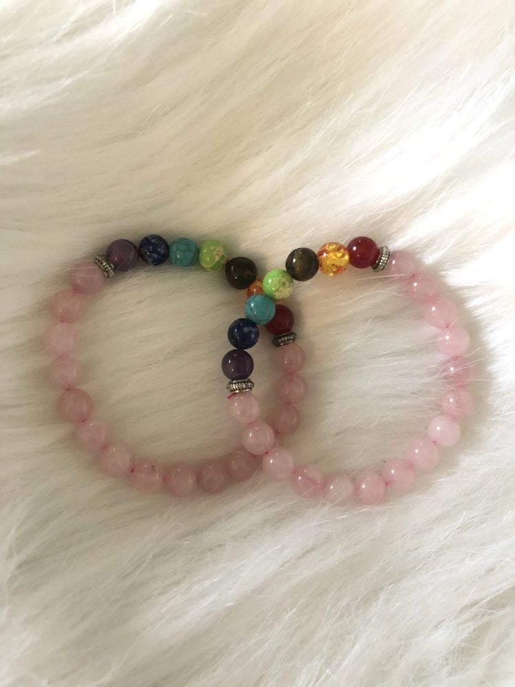 ROSE QUARTZ AND SEVEN CHAKRA BRACELET